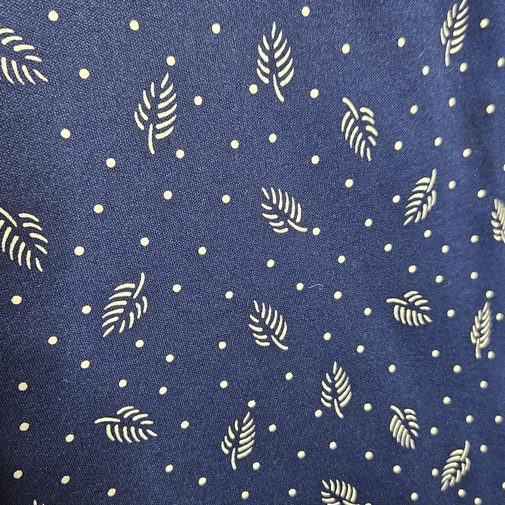VTG Volup Montgomery Ward Navy Blue Midi Dress With Leaf Print, sz Large/XL - Picture 6 of 8